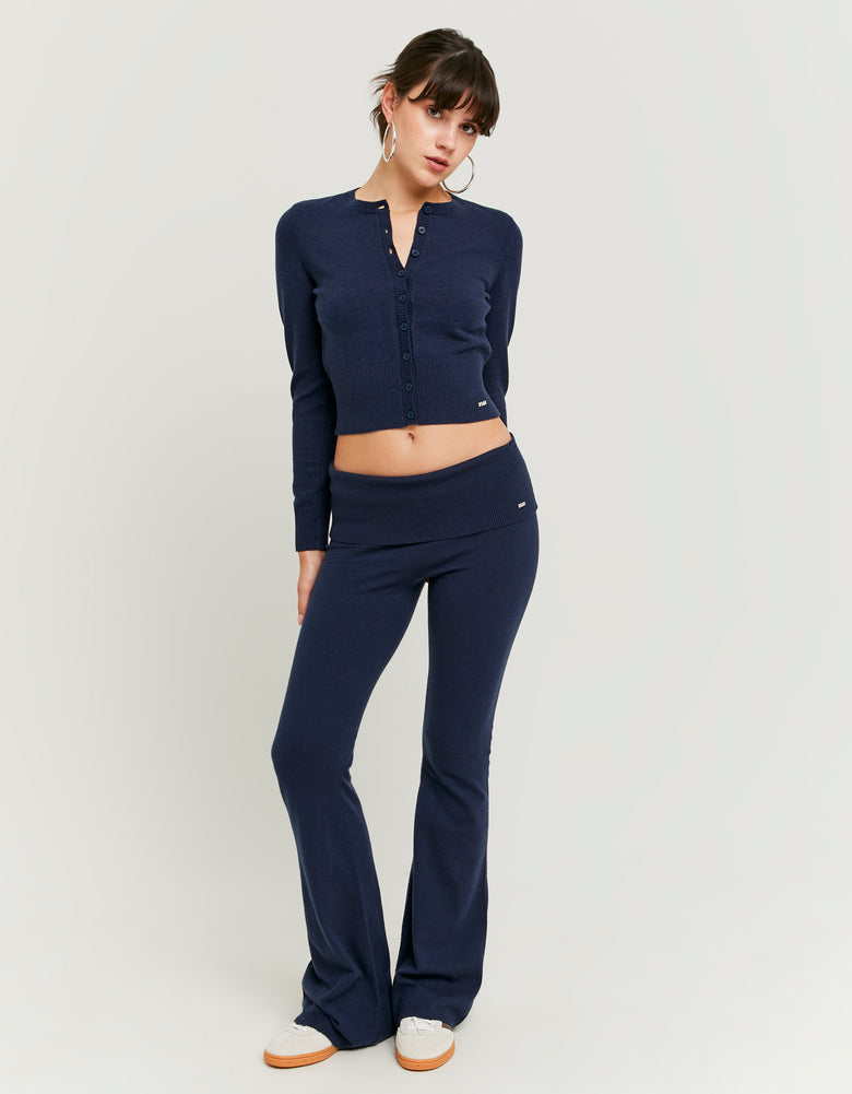 Knitted Flare Trousers | Navy
