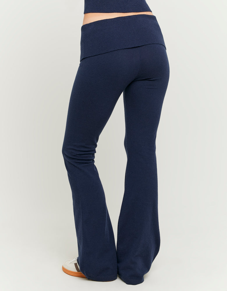 Knitted Flare Trousers | Navy