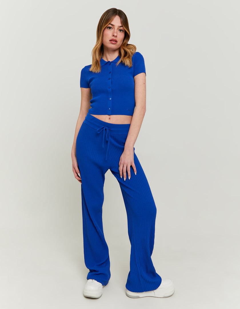 Wide Leg Knitted Trousers | Royal Blue