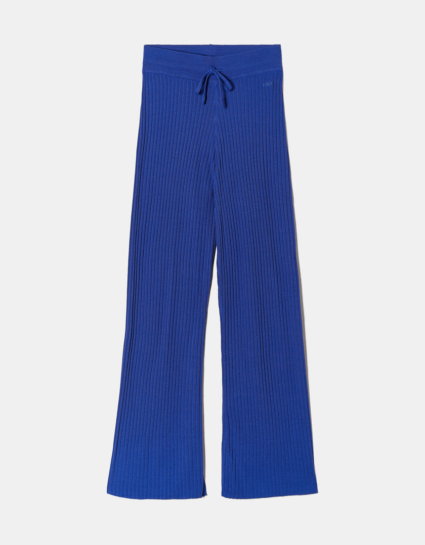 Wide Leg Knitted Trousers | Royal Blue