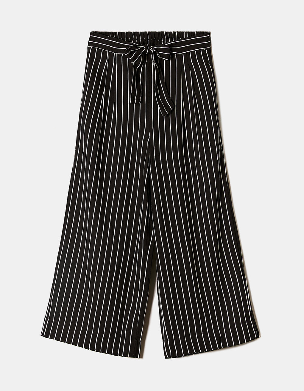Wide Leg Trousers with Elastic Waist | Black-White