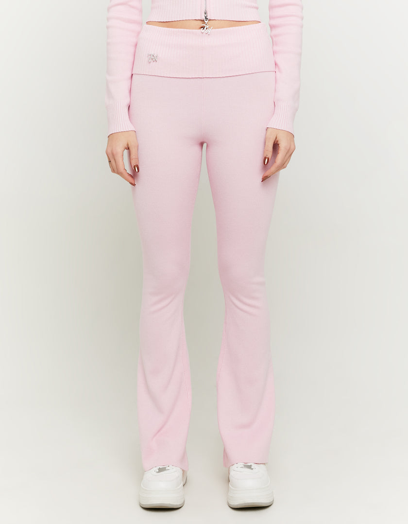 Skinny Flare Knitted Trousers | Pink
