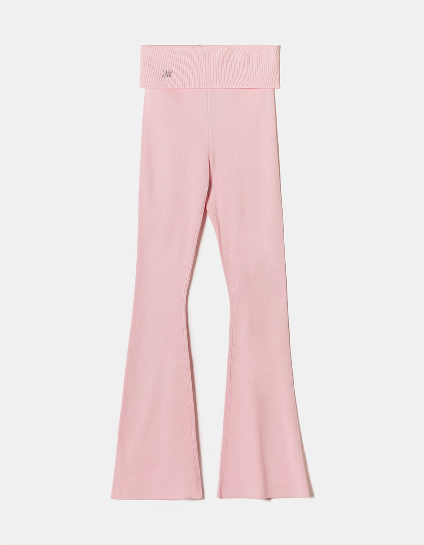 Skinny Flare Knitted Trousers | Pink