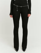 Knitted Flare Trousers With Belt | Black