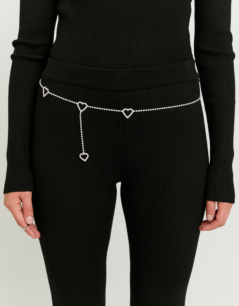 Knitted Flare Trousers With Belt | Black