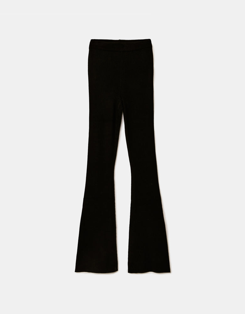 Knitted Flare Trousers With Belt | Black