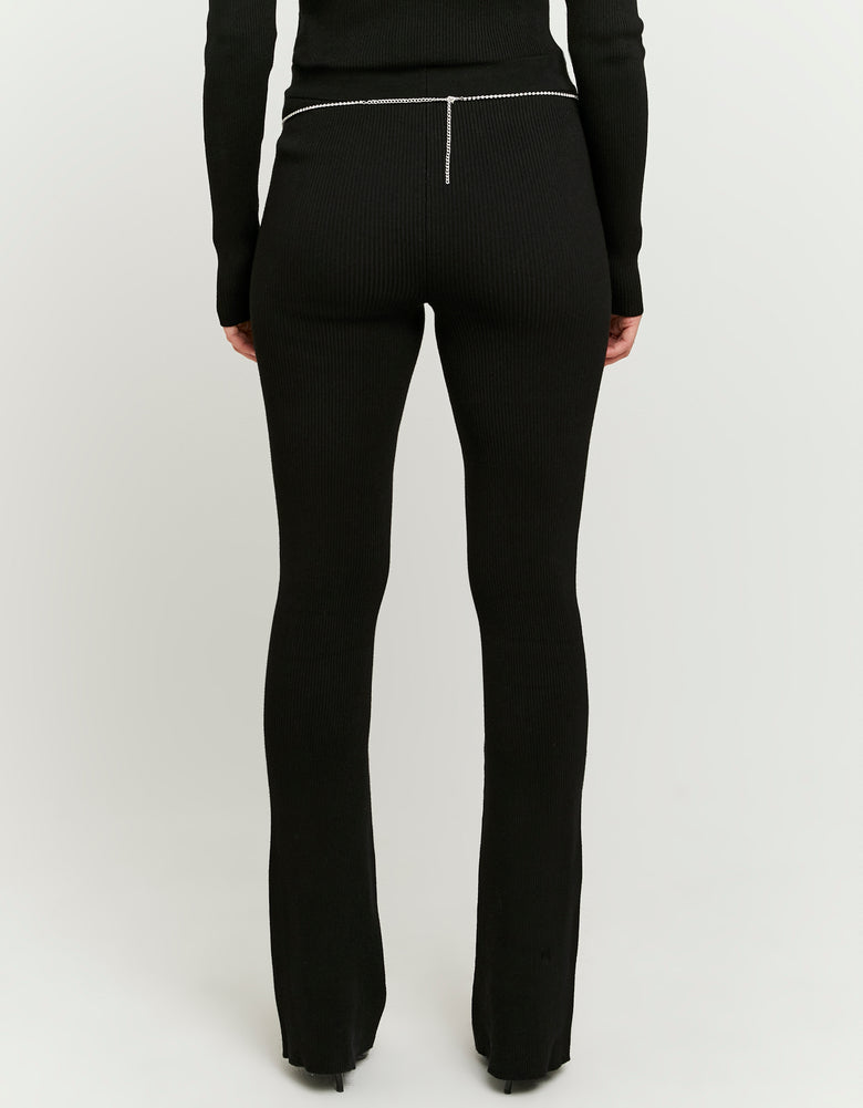 Knitted Flare Trousers With Belt | Black