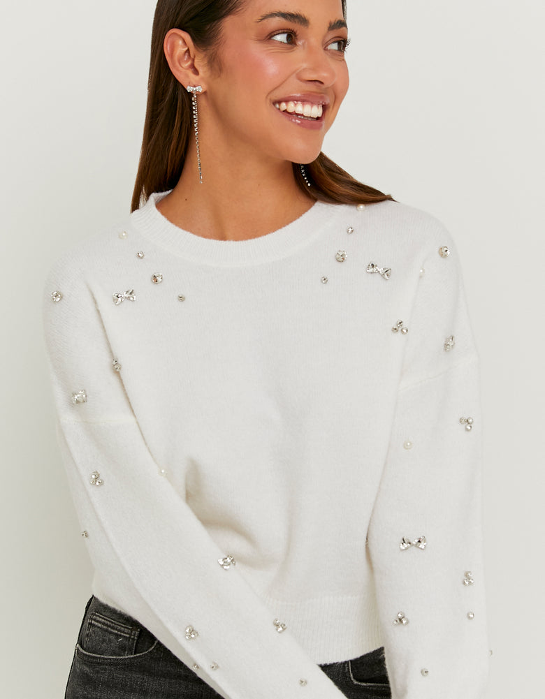 Knit Sweater with Rhinestones | Off White