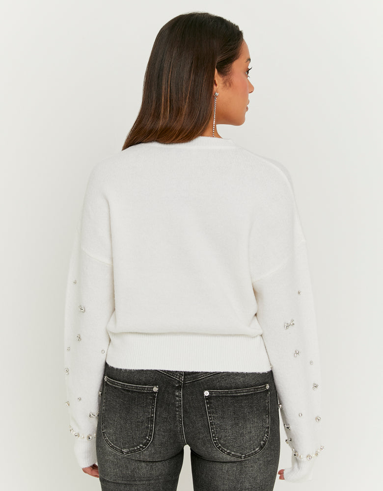 Knit Sweater with Rhinestones | Off White