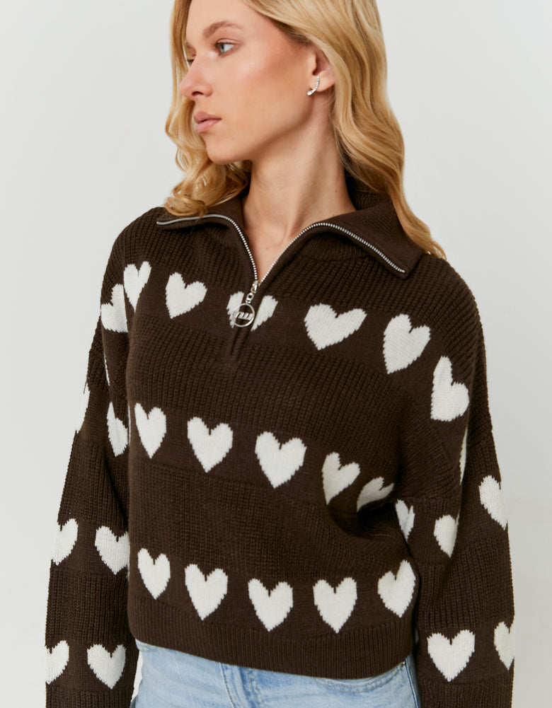 Knitted Zip - Up Sweater | Brown
