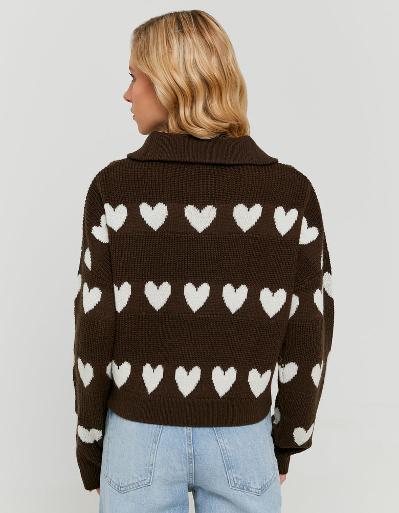 Knitted Zip - Up Sweater | Brown