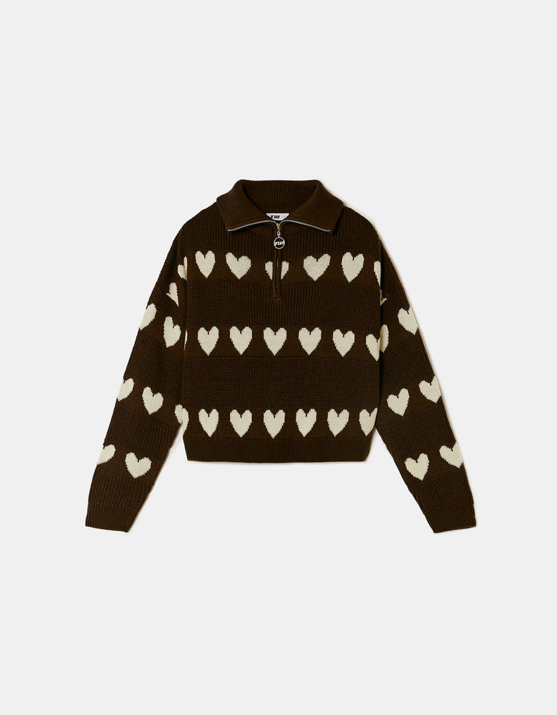 Knitted Zip - Up Sweater | Brown