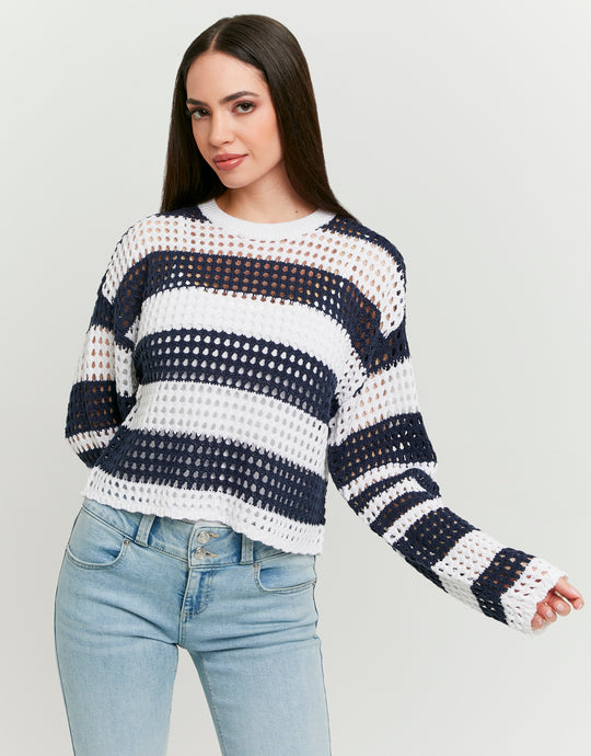 Sweater Wide knit | White-Navy