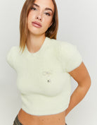 Fluffy Jumper Short Sleeves with Strass Bow | Light Yellow