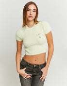 Fluffy Jumper Short Sleeves with Strass Bow | Light Yellow