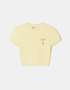 Fluffy Jumper Short Sleeves with Strass Bow | Light Yellow