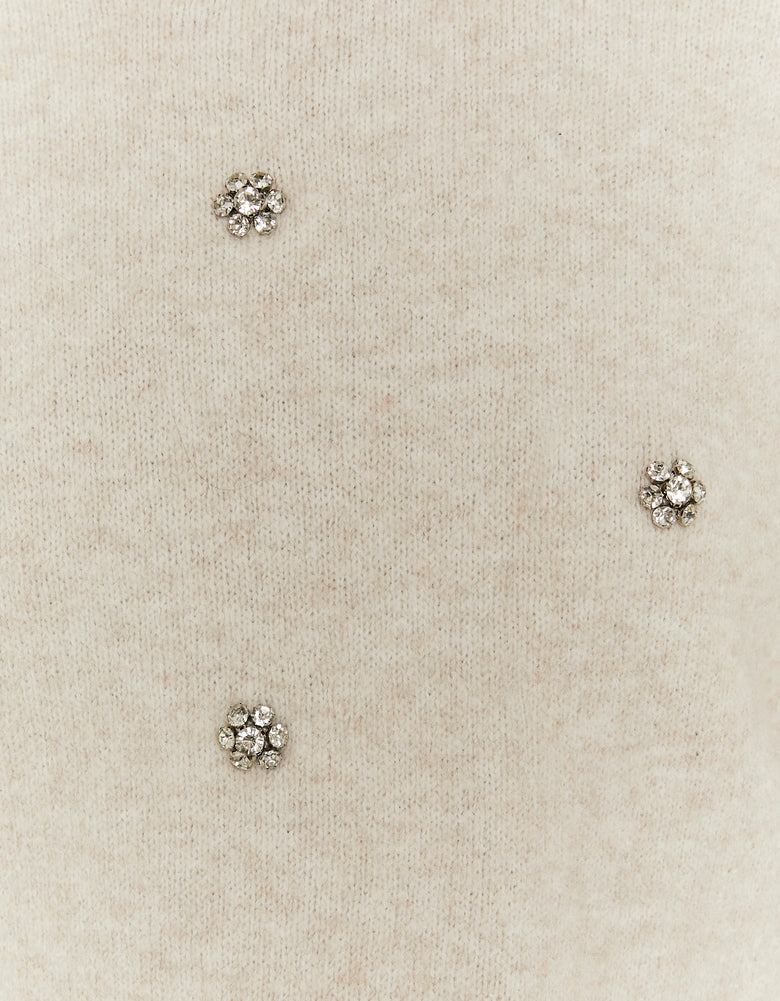 Jumper with Rhinestones | Beige Chine