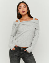 Off Shoulders Jumper with Strass | Grey