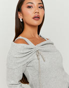 Off Shoulders Jumper with Strass | Grey