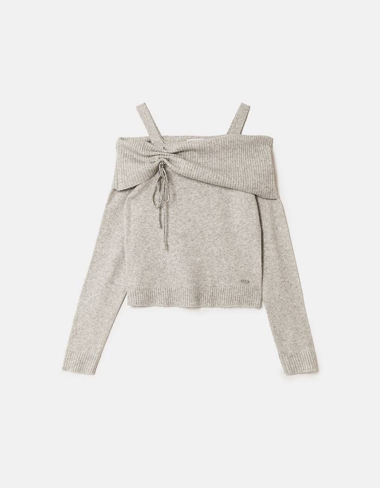 Off Shoulders Jumper with Strass | Grey