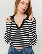 Fitted Jumper with Polo Neck | Off White-Black