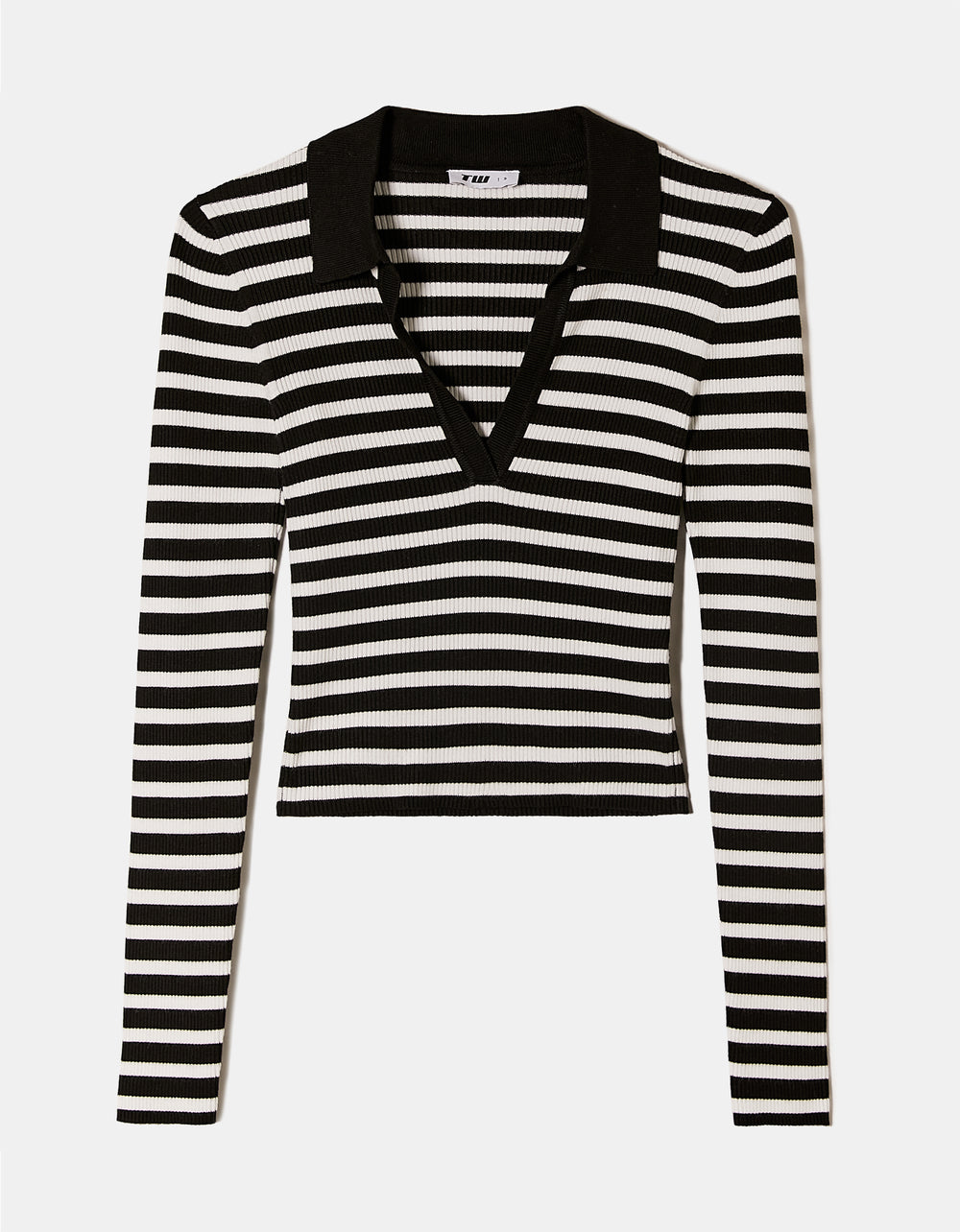 Fitted Jumper with Polo Neck | Off White-Black