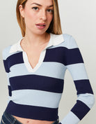 Fitted Jumper with Polo Neck | Navy striped
