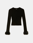 Knit Jumper with Faux Fur Details | Black
