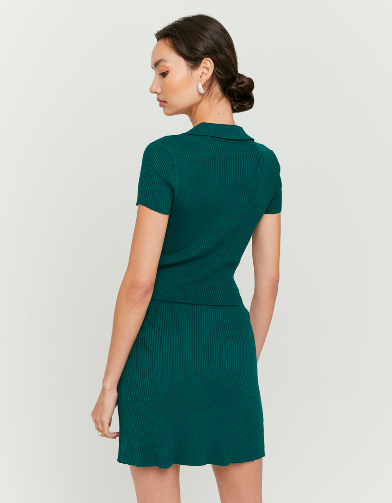 Knitted Polo Top With Strass | Green