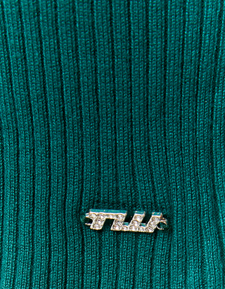 Knitted Polo Top With Strass | Green