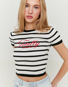 Knitted Top Short Sleeves | Black-Off White