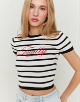 Knitted Top Short Sleeves | Black-Off White