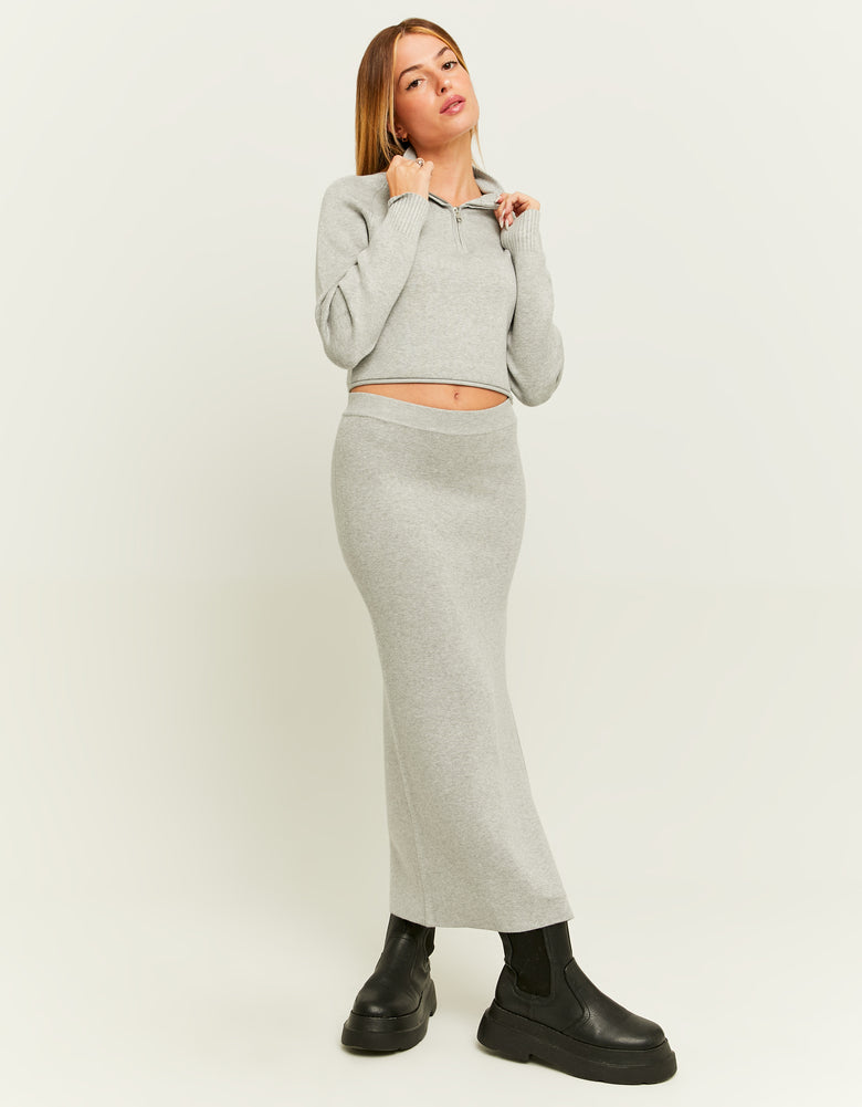 Cropped Zip Up Jumper | Grey