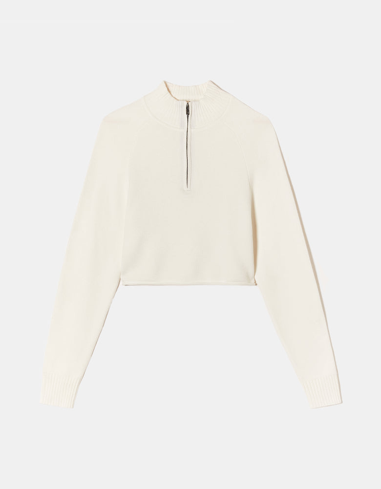 Cropped Zip Up Jumper | Off White