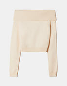 Fitted Knit Jumper with Off?Shoulder Fold | Cream