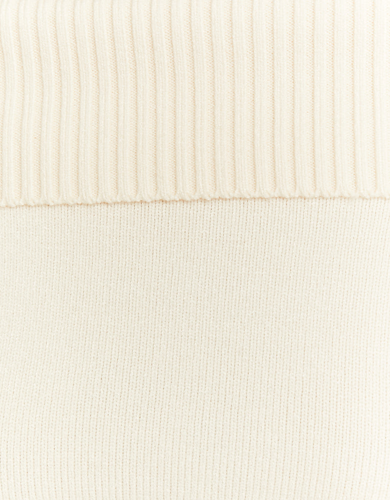 Fitted Knit Jumper with Off?Shoulder Fold | Cream