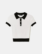 Polo Collar Top | Off White - Black