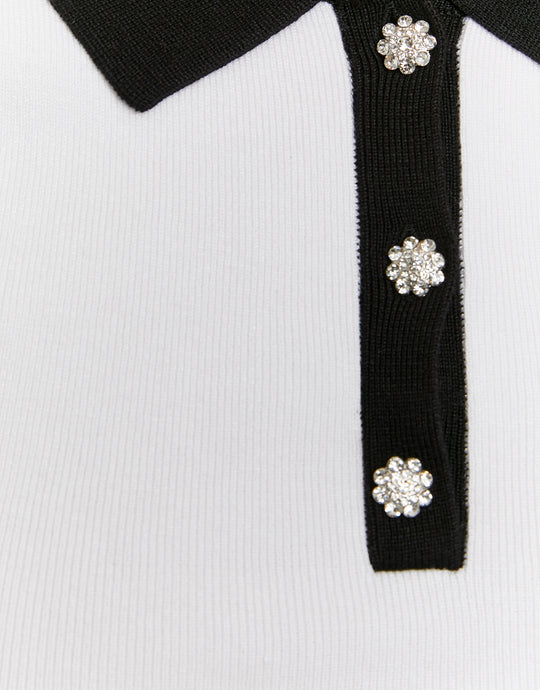 Polo Collar Top | Off White - Black
