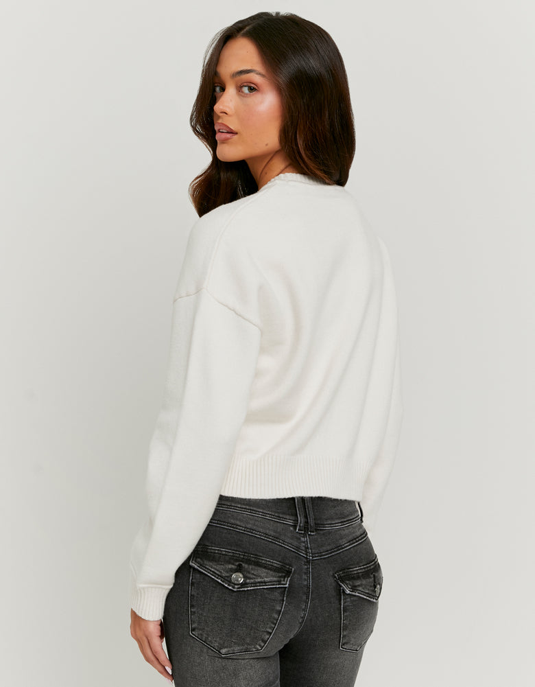 Knitted Jumper with Graphic Detail | Off White
