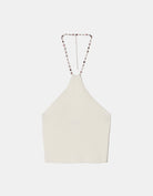 Knitted Top Openback with Rhinestones Necklace | Off White