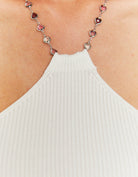 Knitted Top Openback with Rhinestones Necklace | Off White