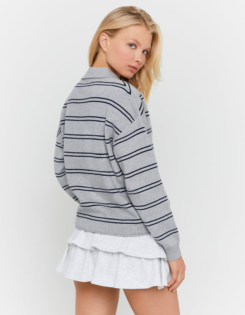 Polo Sweater | Grey Striped