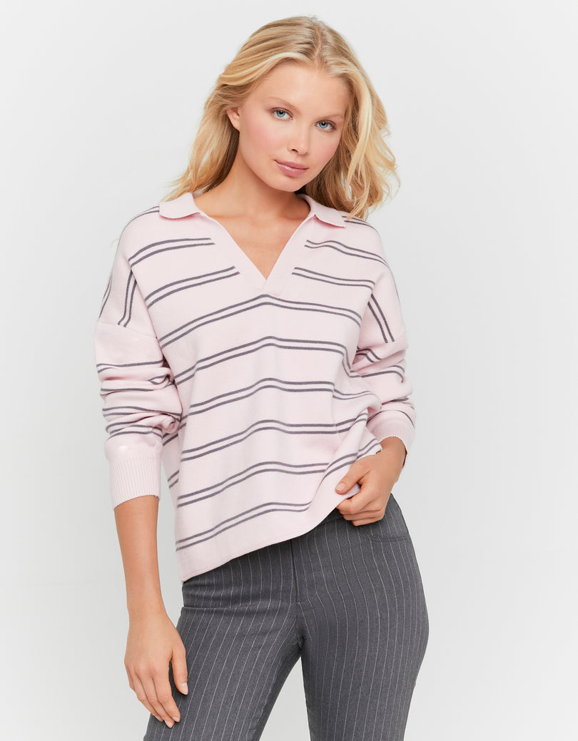 Polo Sweater | Pink Striped