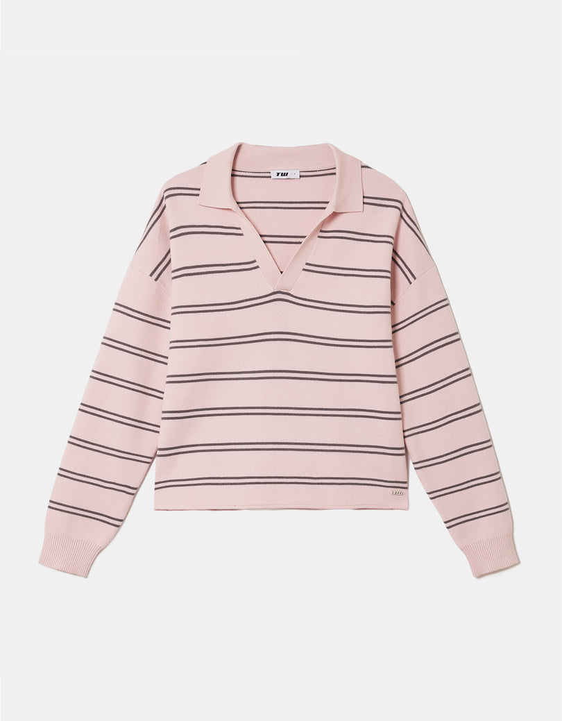 Polo Sweater | Pink Striped
