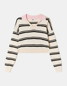 Cropped Jumper with Polo Neck | Off White - Striped