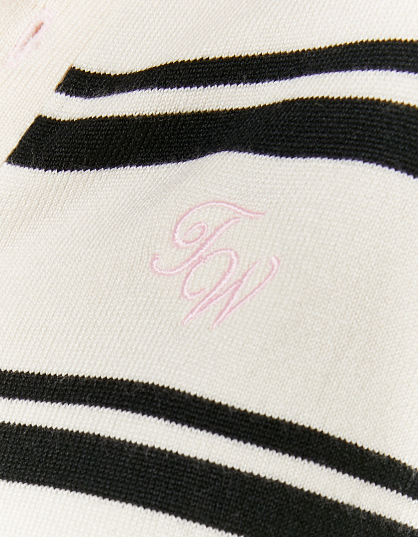 Cropped Jumper with Polo Neck | Off White - Striped