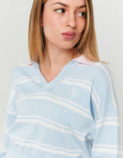 Cropped Jumper with Polo Neck | Blue Striped