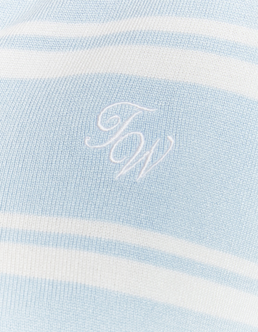 Cropped Jumper with Polo Neck | Blue Striped