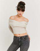 Knitted Jumper With Strass | Beige