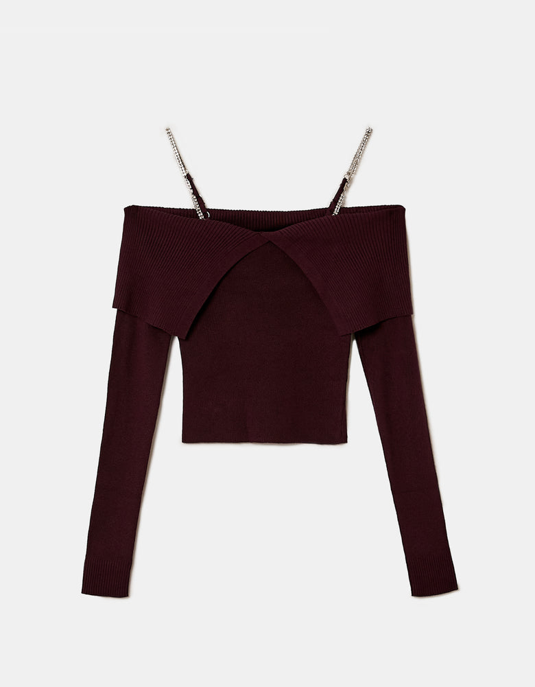 Knitted Jumper With Strass | Bordeau